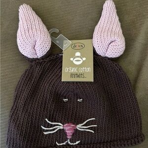 Knit Wits Kids Bunny Knit Hat - Brown and Pink Organic Cotton Sz M/L NWT!!